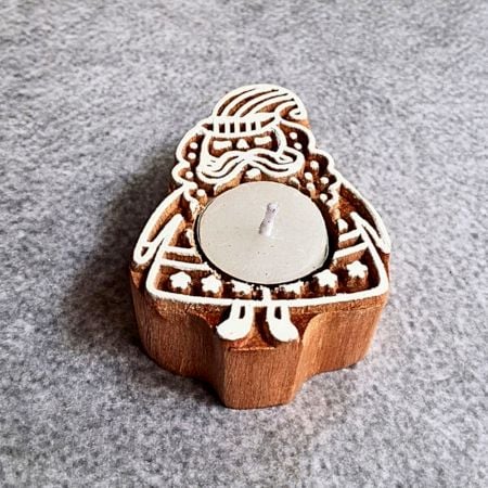 Handcrafted Wooden Santa T Light Candle Set of 5